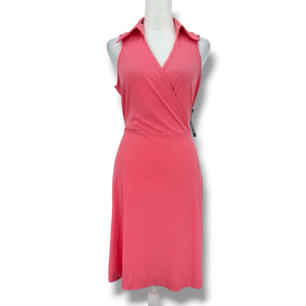 New York & Company Pink Tie Waist Dress S Sleeveless Stretch Office Siren Brunch